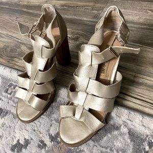 Champagne Gold Strapy Block Heels